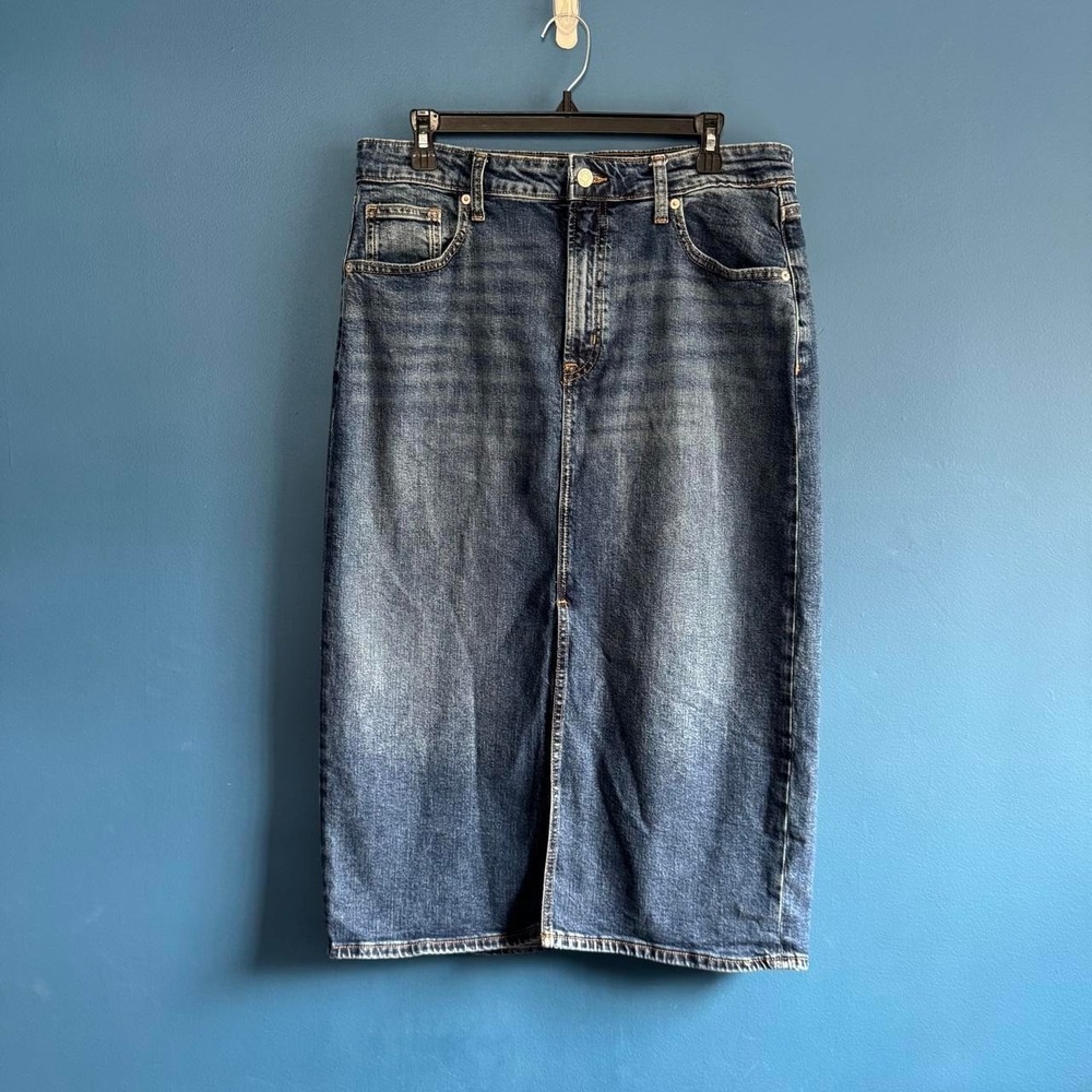 Gap Denim Midi Skirt Women's 12/31 Jean Slit Blue Stretch Classic Minimalist